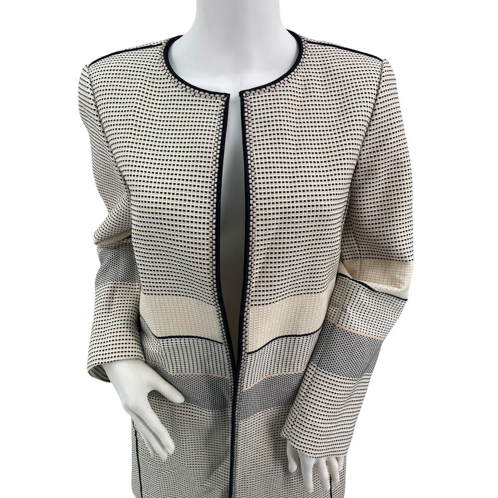 Lafayette 148 Jacket Women's Sz 10 PRIA Coat‎ Open Striped Tan Black Designer - Picture 2 of 10